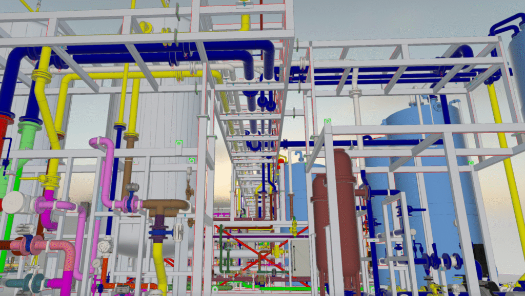 3D de racks de tuberías en planta WTP - planta WTP en CCGT de Ostroleka