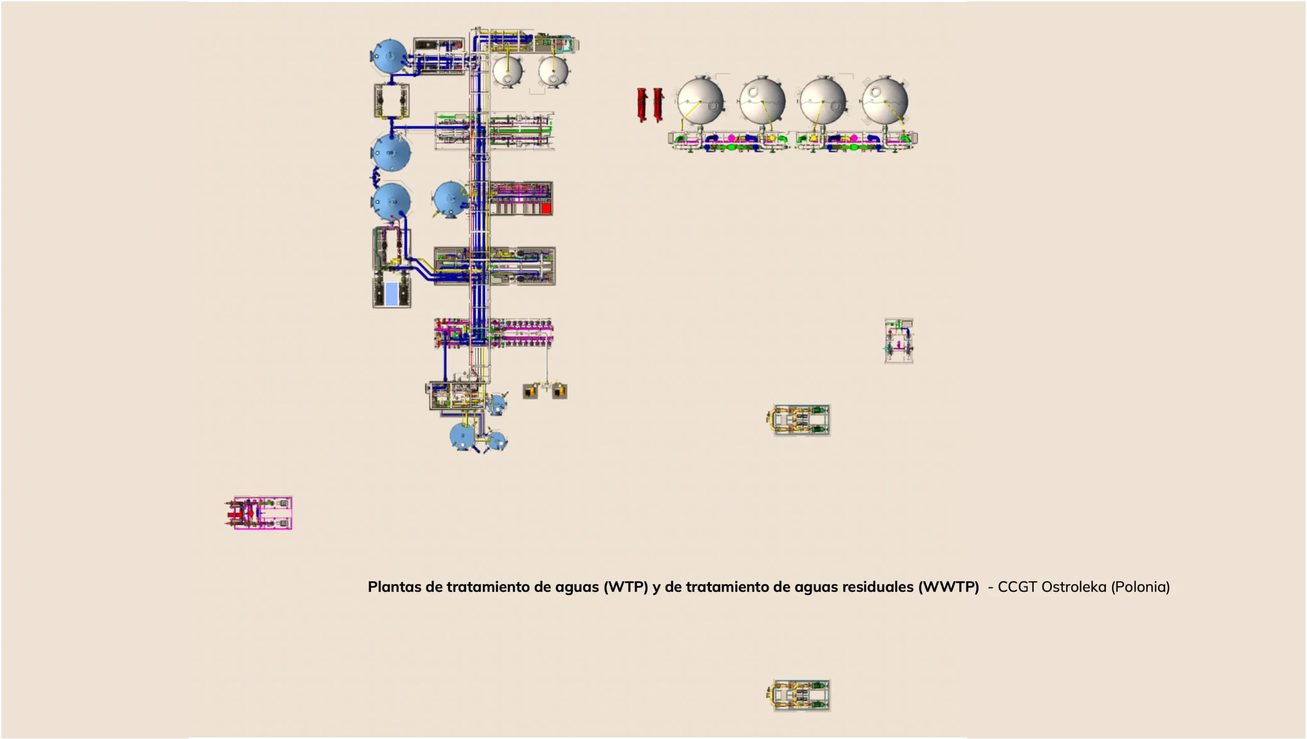 vista cenital ortográfica de las plantas WTP y WWTP